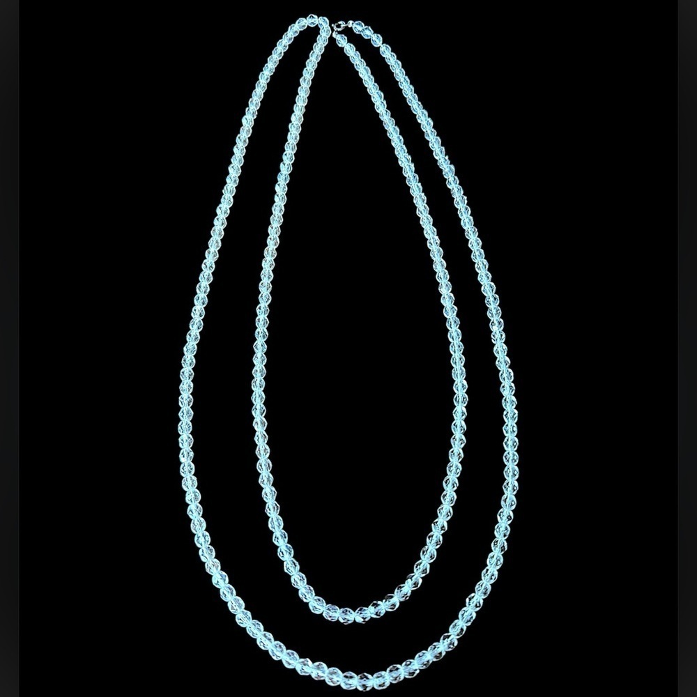 Vintage Art Deco Faceted Crystal Bead Opera Length Necklace